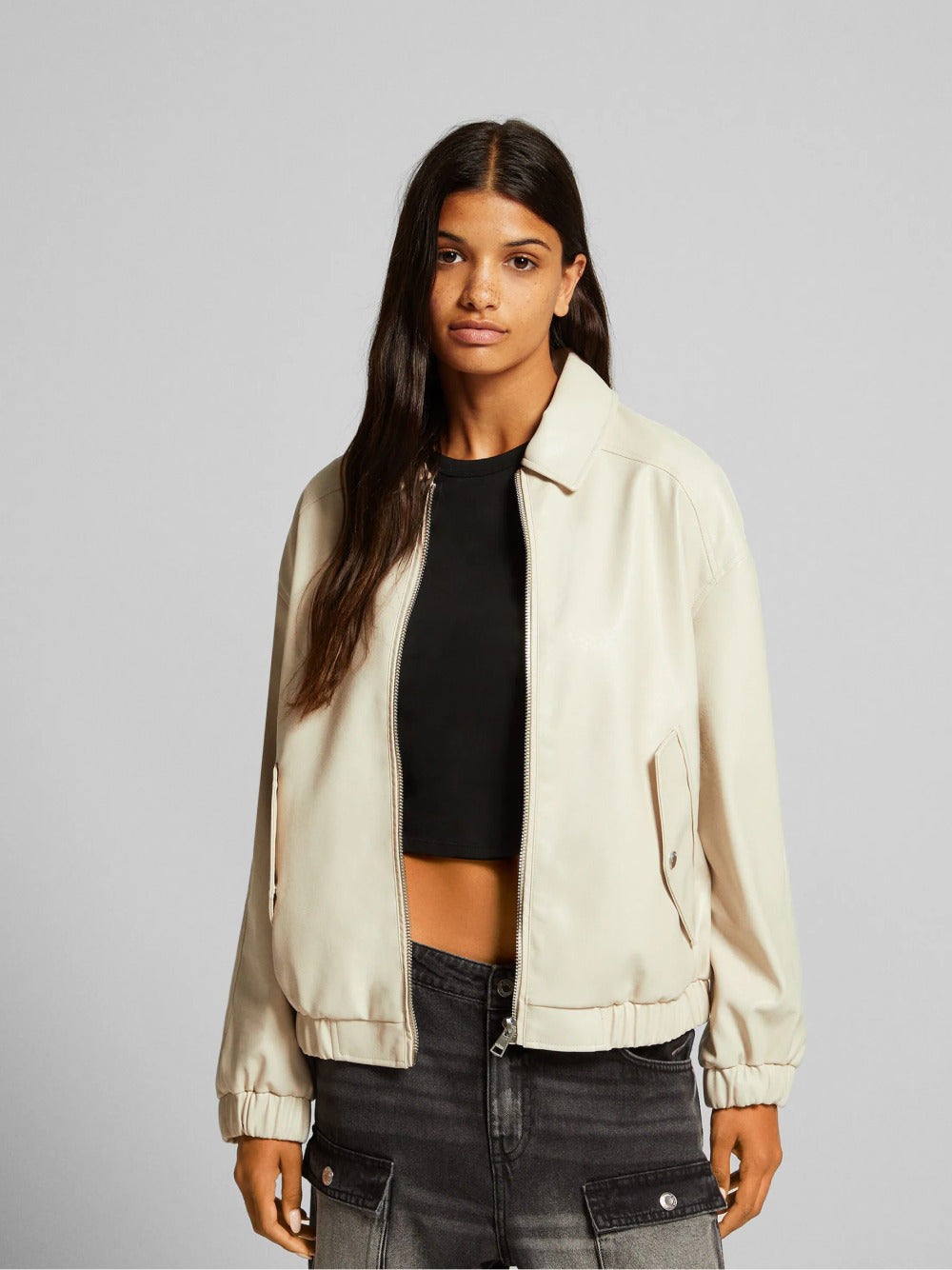 Jacke aus Kunstleder im Dad-Fit