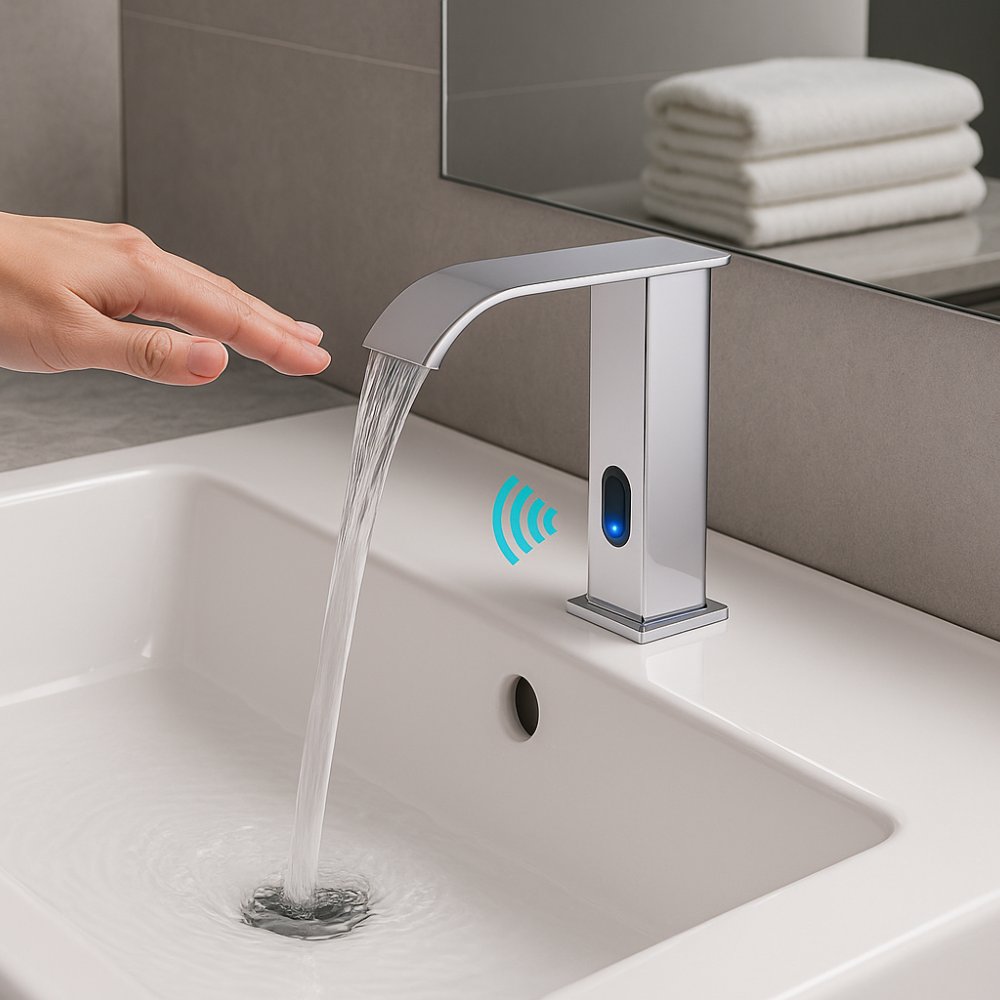 Robinet à capteur chromé pour lavabo