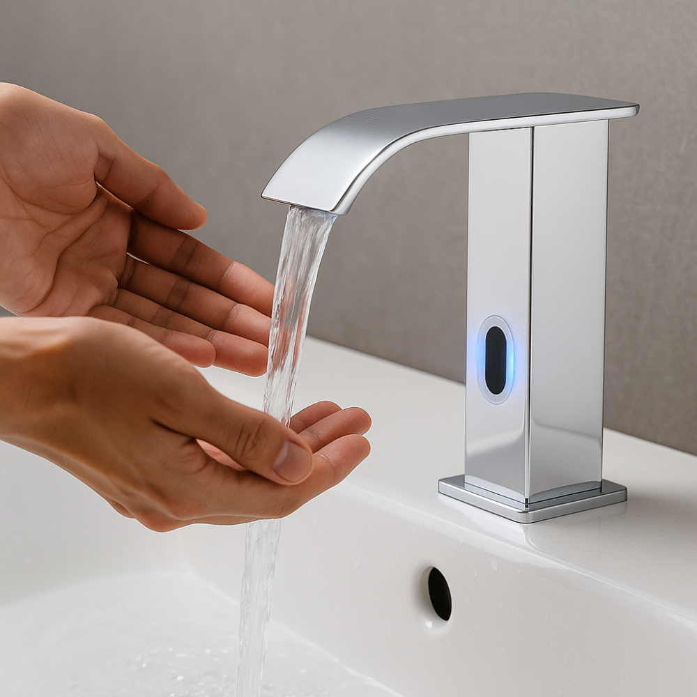 Robinet à capteur chromé pour lavabo